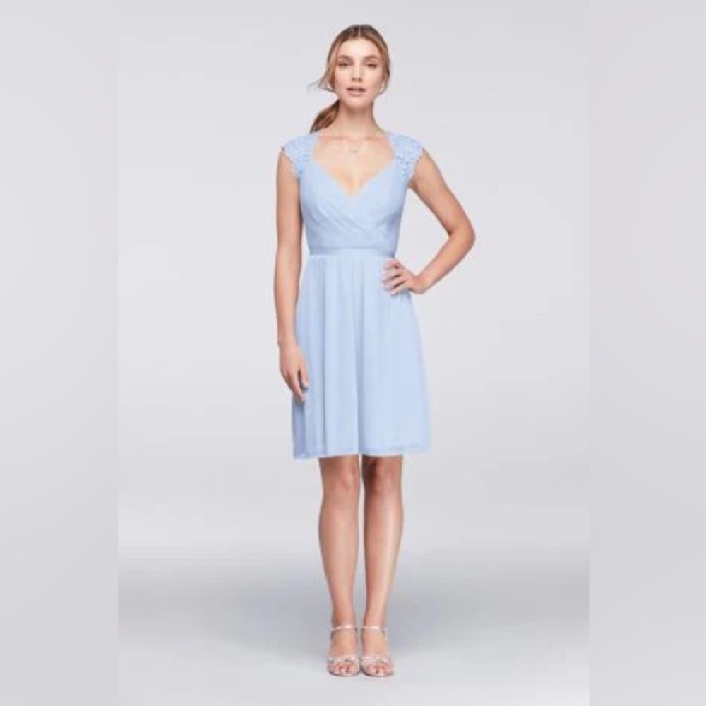 David's Bridal Light Blue Lace Midi Dress